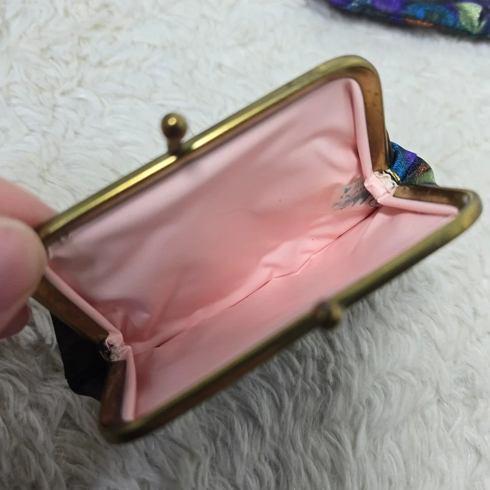 Vintage Celebrity NY Floral Pouch Set Clutch Multicolor‎ Kiss Lock Cosmetic Coin